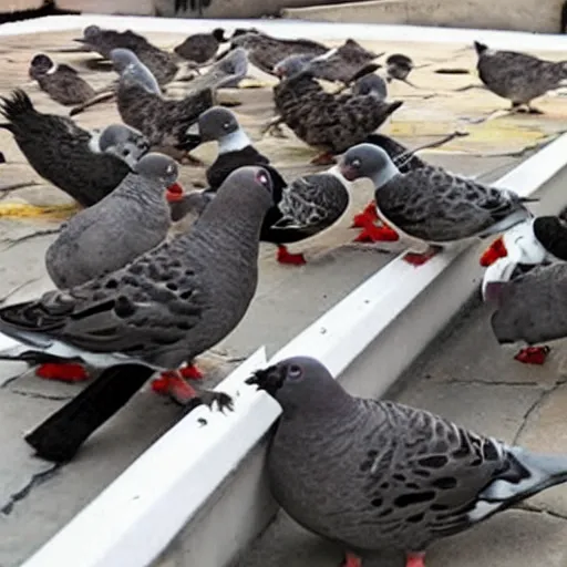 Prompt: pigeons from mexican cartel vs cat police