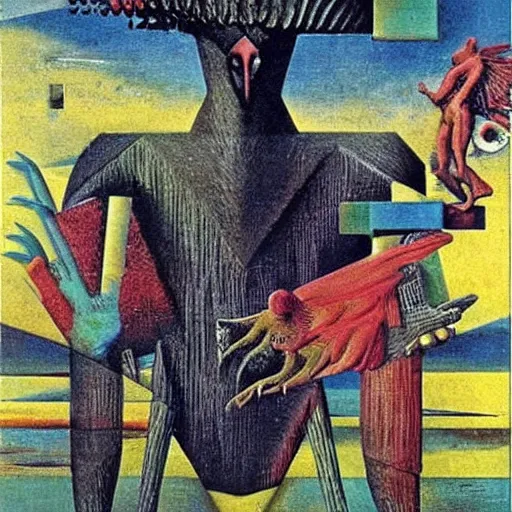 Prompt: strange mythical beasts of whimsy, dark uncanny surreal colllage by max ernst