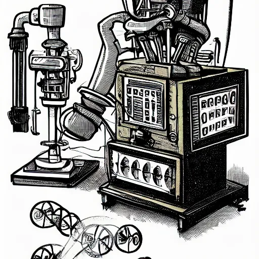 Image similar to illustration of a mad scientists machine, cartoony