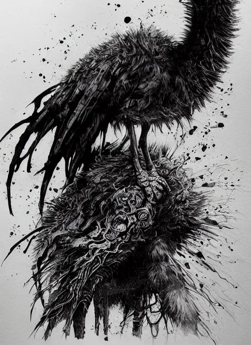 Image similar to goth emu, watercolor, dramatic lighting, cinematic, establishing shot, extremely high detail, foto realistic, cinematic lighting, pen and ink, intricate line drawings, by Yoshitaka Amano, Ruan Jia, Kentaro Miura, Artgerm, post processed, concept art, artstation, matte painting, style by eddie mendoza, raphael lacoste, alex ross