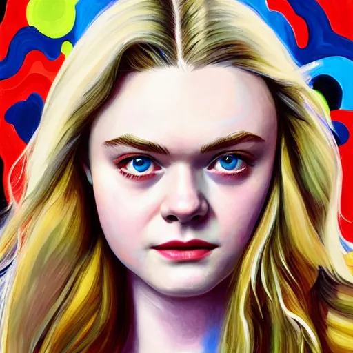 Prompt: professional painting of Elle Fanning in the style of Mark Waid and Alex Ross, head and shoulders portrait, symmetrical facial features, smooth, sharp focus, illustration, intricate, stormy weather, extremely detailed masterpiece,