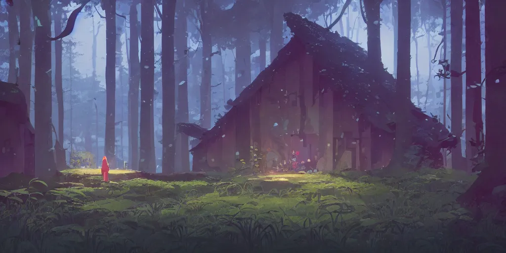 Image similar to mystical building in the woods, moss, lianna, jungles, by cory loftis & akihiko yoshida & james gilleard & atey ghailan & makoto shinkai & goro fujita & studio ghibli, rim light, exquisite lighting, clear focus, magic atmosphere, very coherent, plain background, soft painting