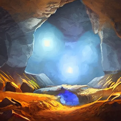 Image similar to a diamond mine, lots of diamonds unearthed, a lights is being reflected all around the dark cave mine, luminous Color’s, murial art, concept art.