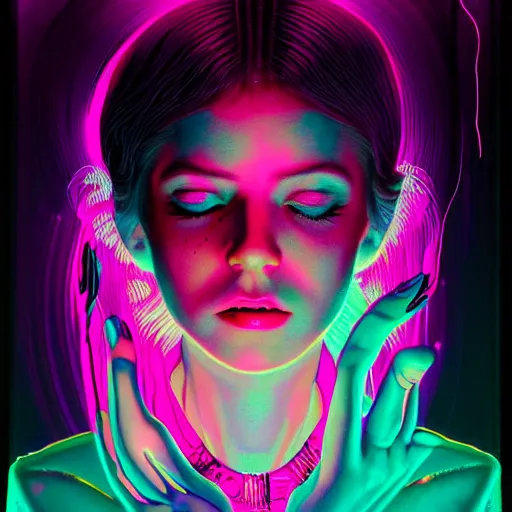 Image similar to portrait of an attractive woman dancing, ibiza techno club, night, neon lighting, by martine johanna and simon stalenhag and chie yoshii and casey weldon and wlop : : ornate, dynamic, particulate, rich colors, intricate, elegant, highly detailed, vogue, harper's bazaar art, fashion magazine, smooth, sharp focus, 8 k