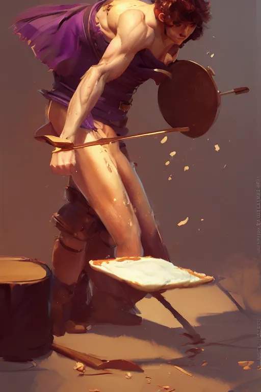 Image similar to tyrian lanister making pancakes animation pixar style, by magali villeneuve, artgerm, jeremy lipkin and michael garmash, rob rey and kentaro miura style, golden ratio, trending on art station