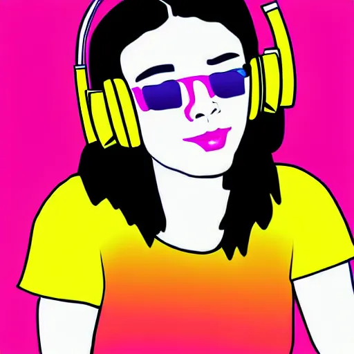 Prompt: a woman with headphones on, digital painting masterpiece, by rockin jellybean