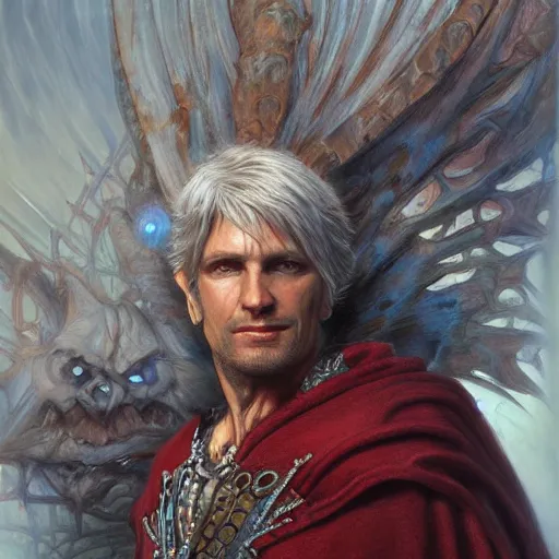 Image similar to Dante as a fantasy D&D character, portrait art by Donato Giancola and James Gurney, digital art, trending on artstation