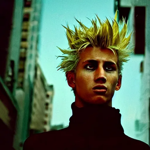 Prompt: super sayian, high resolution, closeup by steve mccurry