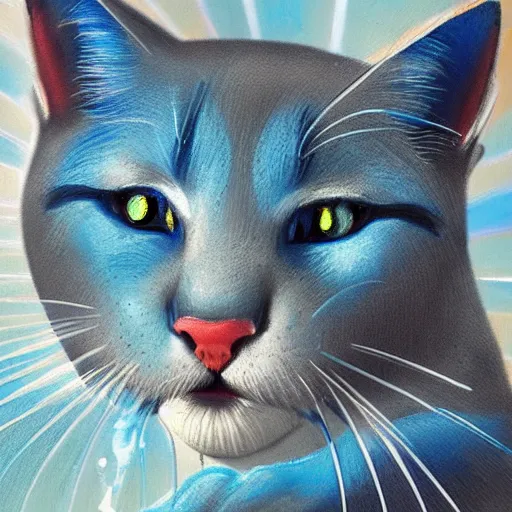 Image similar to a blue cat with water powers,realistic illustration