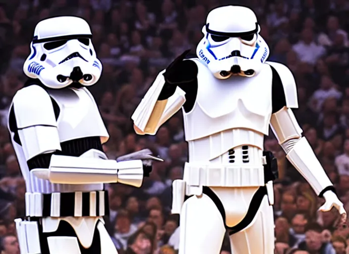 Image similar to ESPN still of Storm Trooper playing in the nba playoffs live on espn, 4k