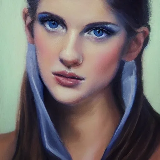 Image similar to a beautiful young woman with blue eyes posing for a picture, a photorealistic painting by louisa puller, trending on pinterest, rococo, white background, studio portrait, sensual