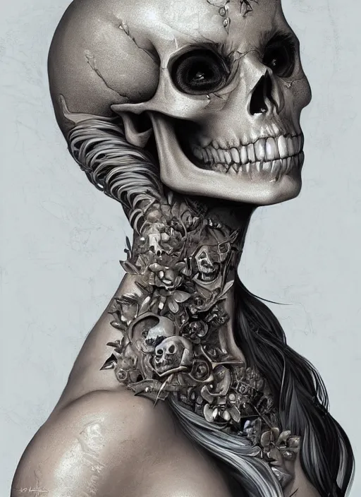 Prompt: digital _ painting _ of _ a beautiful skull girl _ by _ filipe _ pagliuso _ and _ justin _ gerard _ symmetric _ fantasy _ highly _ detailed _ realistic _ intricate _ port