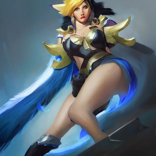 Image similar to greg manchess portrait painting of partially armored ahri from league of legends as overwatch character, medium shot, asymmetrical, profile picture, organic painting, sunny day, matte painting, bold shapes, hard edges, street art, trending on artstation, by huang guangjian, gil elvgren, ruan jia, randy vargas, greg rutkowski