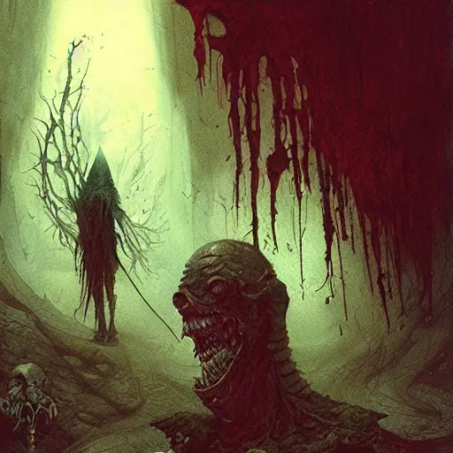 Prompt: very scary screamer, marc simonetti, greg rutkowski, zdzisław beksinski, lovecraft, arthur rackham