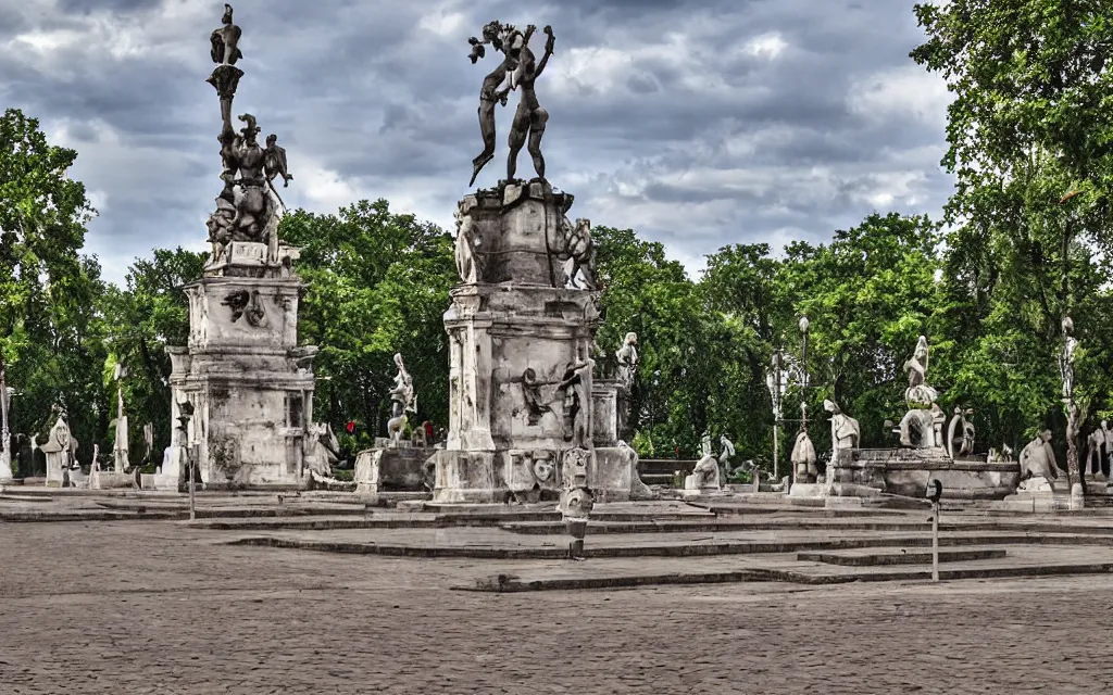 Prompt: the statue park in st. petersburg, by kenton brown,