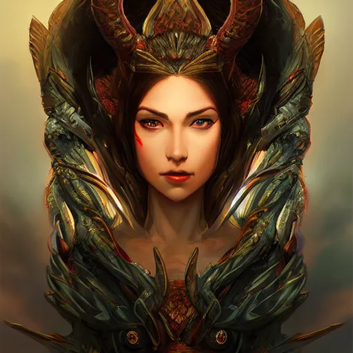 Prompt: stunning comic book style portrait painting of a dragon goddess, wide view, in the style of WLOP, 8k masterpiece, cinematic lighting, pristine clean design, high fantasy, insanely detailed, atmospheric,