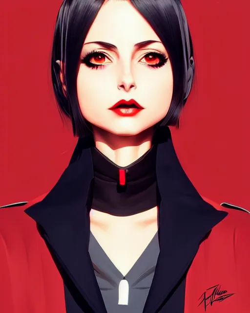 Prompt: style of ilya kuvshinov, artgerm : : gorgeous willa holland : : evil witch, swirling black magic, black dress : : symmetrical face, symmetrical eyes : : full body pose : : gorgeous black hair : : magic lighting, low spacial lighting : :