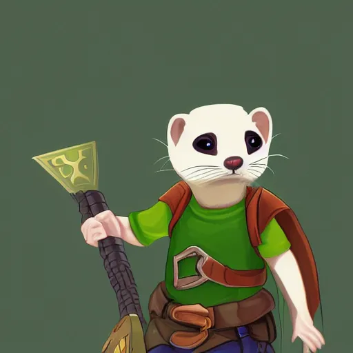 Image similar to A ferret dressed up as Link from Legend of Zelda, digital art, detailed