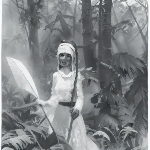 Image similar to a christopher balaskas of reimu in the jungle wearing bonnet