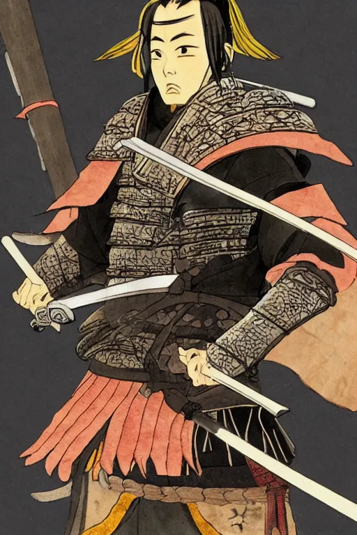 Prompt: close up of a fantasy samurai general in full armor on a battlefield during edo period, very realistic detailed anime style