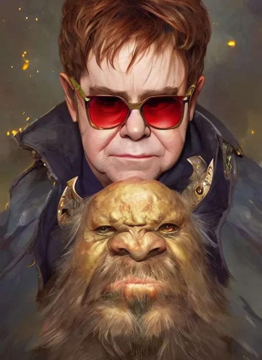 Image similar to Elton John, headshot, painted fantasy character portrait, D&D, highly detailed, digital painting, artstation, sharp focus, art by artgerm and greg rutkowski and alphonse mucha and magali villeneuve