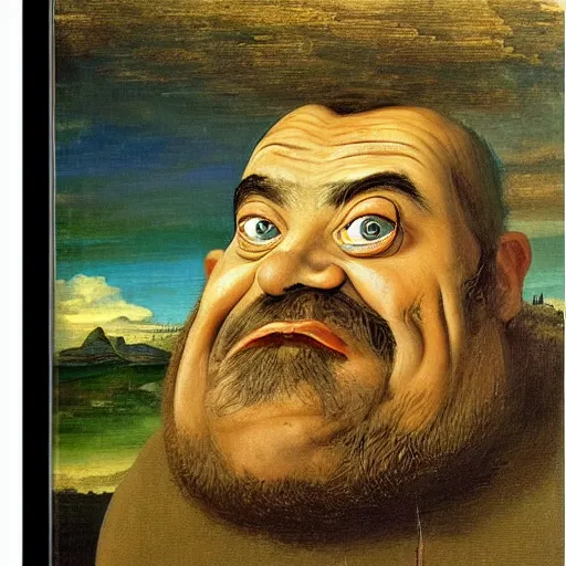 Image similar to A portrait of Mr. bean depicted as a dwarf, renaissance oil painting by Salvador Dali