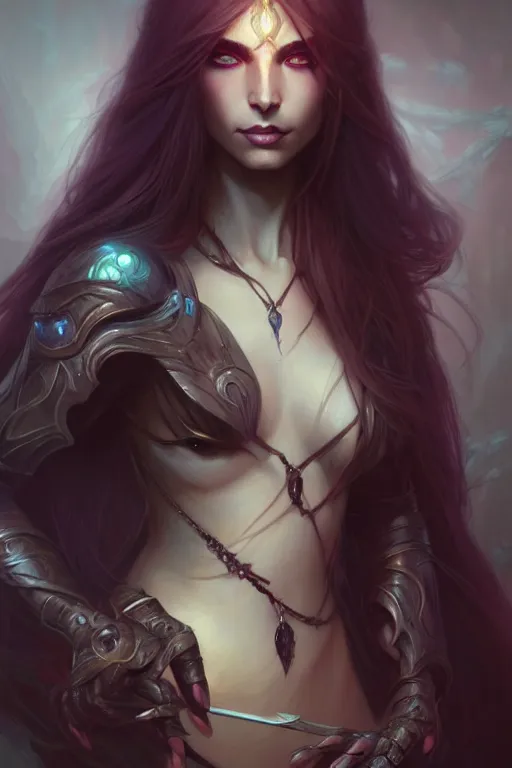 Image similar to drow hunter, fantasy, amber eyes, face, long hair, intricate, elegant, highly detailed, digital painting, artstation, concept art, smooth, sharp focus, illustration, art by artgerm and greg rutkowski and alphonse mucha