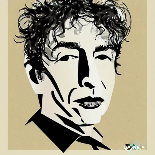 Prompt: contemporary graphic design portrait of bob dylan by paul rand