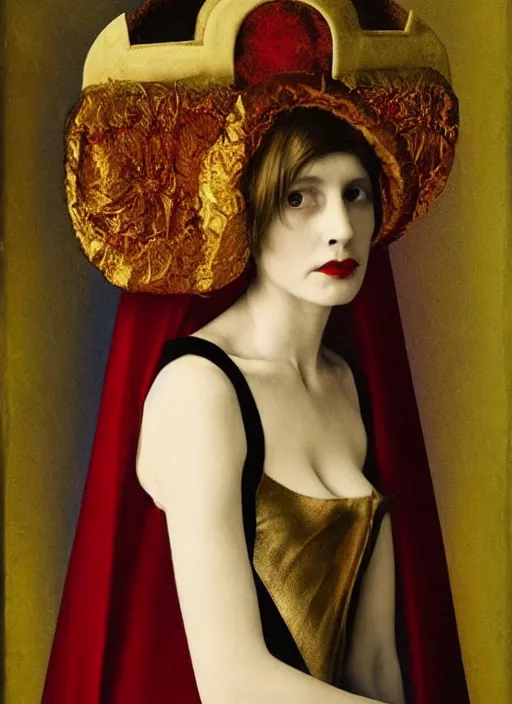 Prompt: portrait of young woman in renaissance dress and renaissance headdress, art by sarah moon