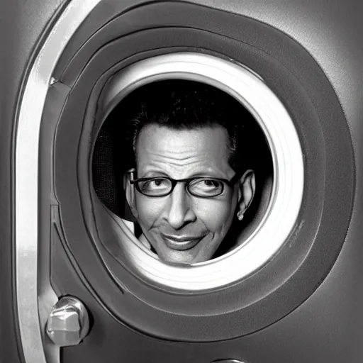 Prompt: Jeff Goldblum climbing out of a washing machine -W 1344 -n 5 -i -S 1213