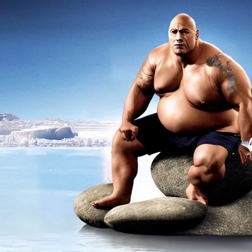 Image similar to morbidly obese dwayne johnson floating in a space