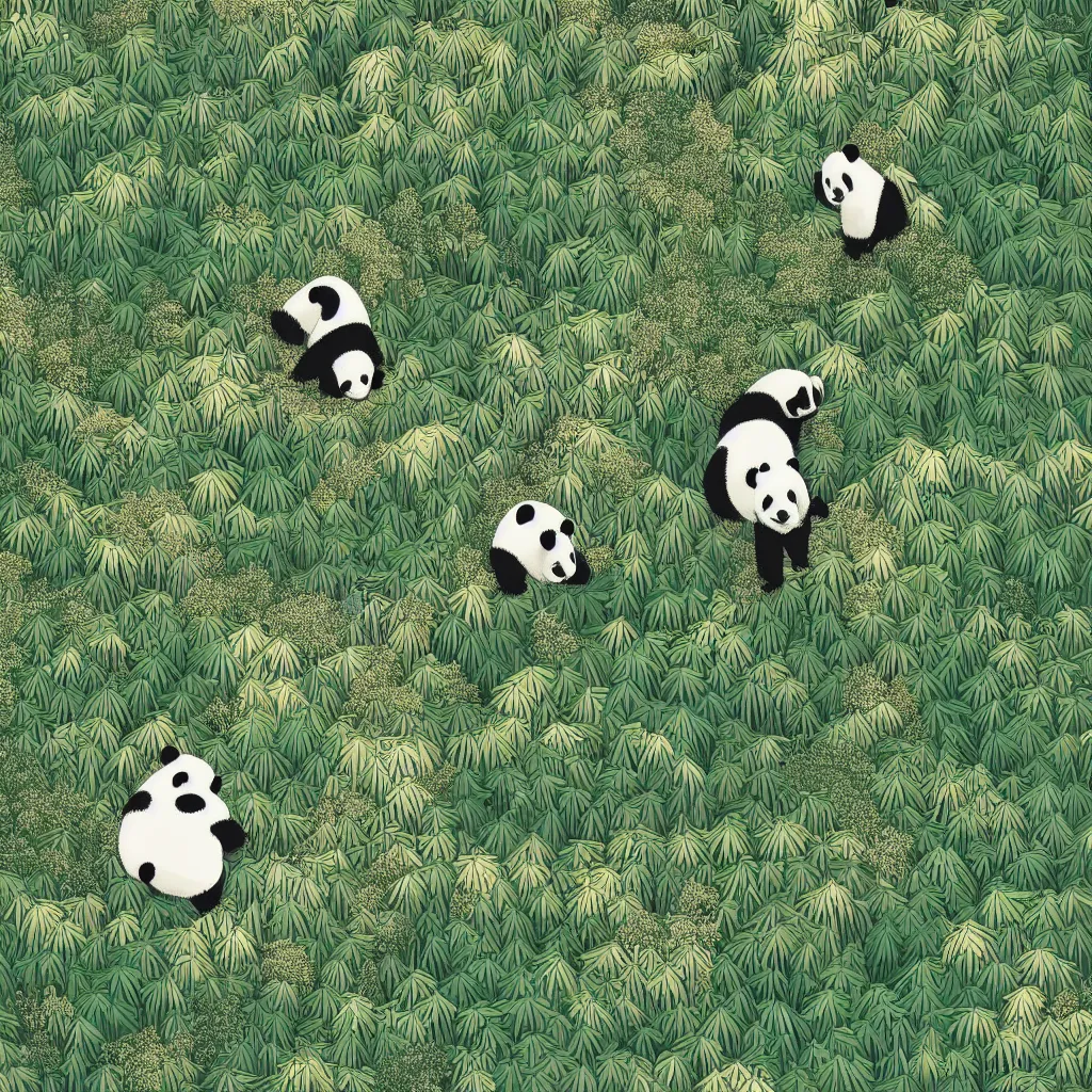 Image similar to isometric view illustration of a bamboo forest and panda, highly detailed mid day by victo ngai