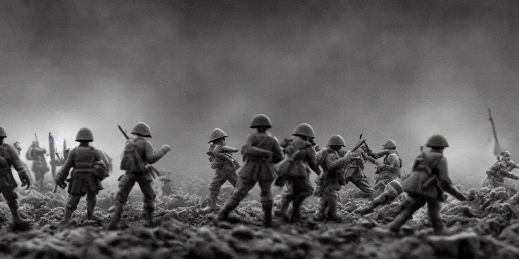 Image similar to world war 2, extremely detailed claymation art, dark, moody, foggy