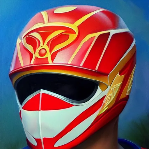 Image similar to a realistic painting by Raffaello Sanzi Power Rangers helmet, based on a puma, Inca themed smooth,Sharp focus, fanart best Artstation