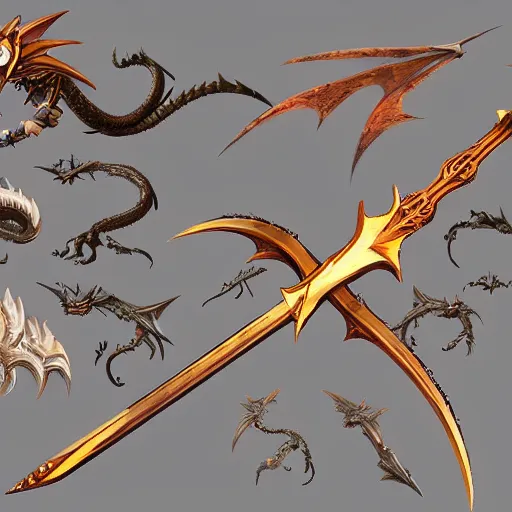 Image similar to concept art of legendary dragon scythe weapon, scythe design, fantasy scythe, fantasy, behance, pinterest, deviantart, artstation, weapons concept art, design, rpg, weapon, detailed, digital art, incredible, digital painting