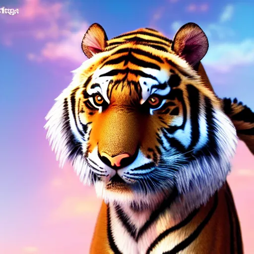 Image similar to A tiger with pegasus wings, 4k, ultra realistic, detailed