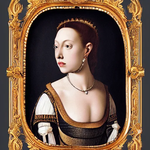 Image similar to portrait, headshot, digital painting, of a 15th century, beautiful princess, completely incased in a quarter inch thick clear plastic shell, light hair, precious jewels, baroque, ornate clothing, scifi, Space esploration, realistic, hyperdetailed, underexposed, chiaroscuro, art by caravaggio and gerome