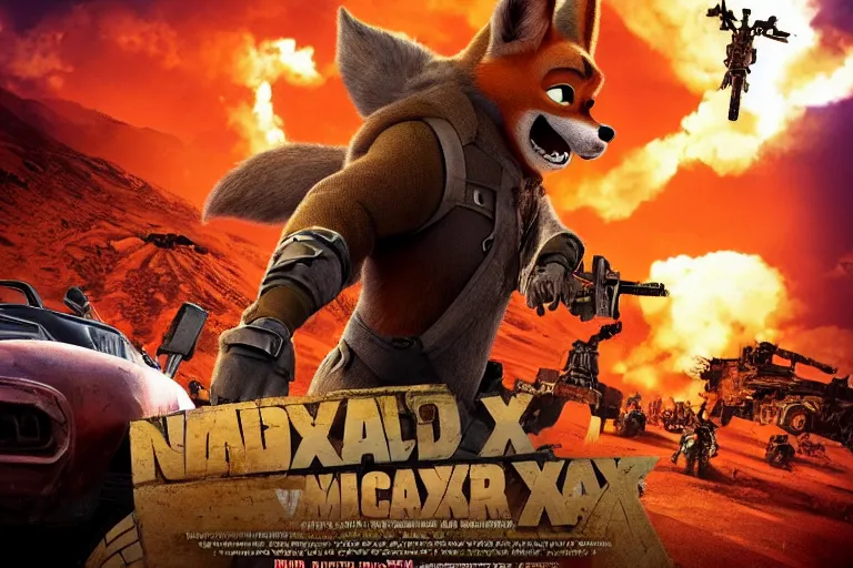 Image similar to nick wilde, heavily armed and armored facing down armageddon in a dark and gritty reboot from the makers of mad max : fury road