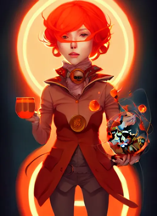 Prompt: style artgerm, joshua middleton, illustration, anthropomorphic hamster as alchemist artificer wearing orange pelt light armor, anime eyes, red hair, swirling fire cosmos, fantasy, dnd, cinematic lighting