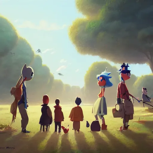 Prompt: goro fujita ilustration ilustration a family gathering in the country, characterized by masamune shirow and greg rutkowski, character art, focus, highly detailed, artstation