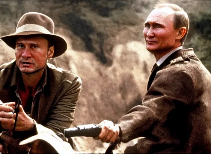 Prompt: film still, vladimir putin in the movie indiana jones