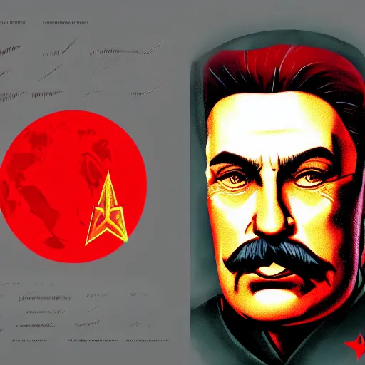 Image similar to cyberpunk joseph stalin as the leader of a futuristic communist society, cybernetics, sharp lines, digital, artstation, colored in