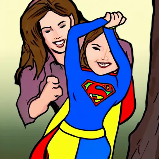 Image similar to a picture of supergirl lifting a trophy drawn by a child.