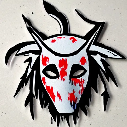 Image similar to die cut sticker, princess mononoke mask, splatter paint