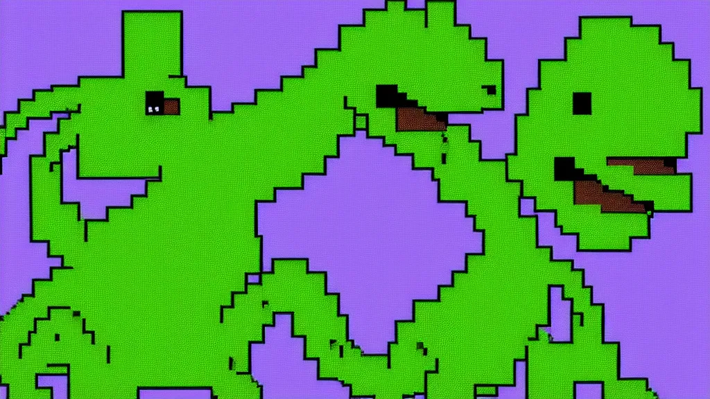 Prompt: A green dinosaur in pixel art