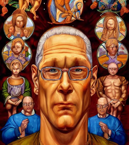 Image similar to symmetry, hank hill as the saint of propane, renaissance religious painting, art by mike judge, art by josephine wall, art by amanda sage, trending on artstation