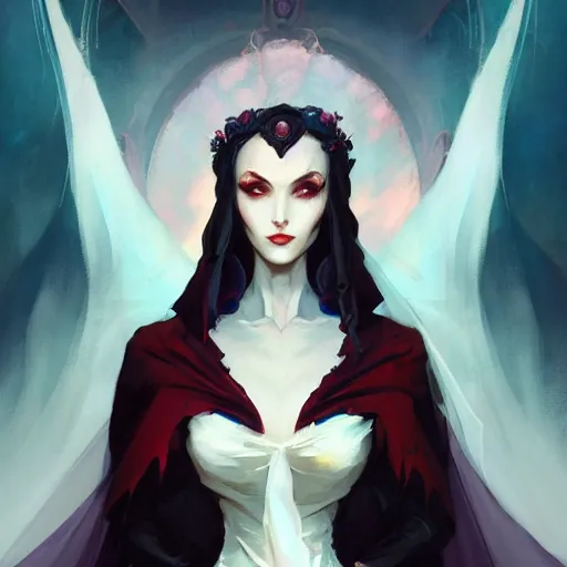 Image similar to a portrait of a beautiful bride of dracula, concept art by pete mohrbacher and wlop and artgerm and guweiz and ilya kuvshinov, digital art, highly detailed, intricate, sci - fi, sharp focus, trending on artstation hq, deviantart, unreal engine 5, 4 k uhd image