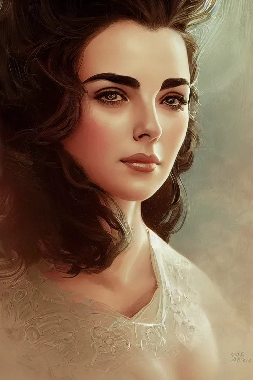 Prompt: symmetry!! portrait of young elizabeth taylor, intricate, elegant, highly detailed, digital painting, artstation, concept art, smooth, sharp focus, illustration, art by artgerm and greg rutkowski and alphonse mucha