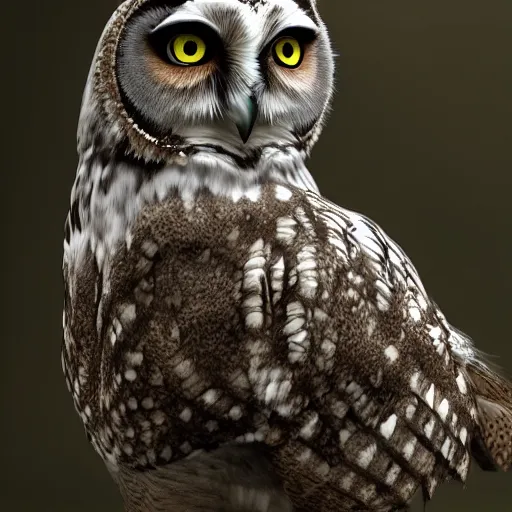 Image similar to eda the owl lady realistic photo, cinematic, unreal engine