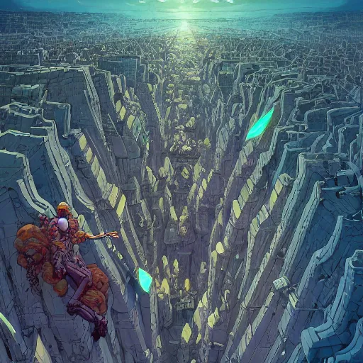 Image similar to cell shaded adult animation, a birds eye view overlooking a walled off ancient fantasy city being attacked by horrific monsters, concept art by josan gonzales and wlop, Laurie Greasley, Jordan Grimmer, Beksiński and james jean, highly detailed, sharp focus, Trending on Artstation, HQ, deviantart, art by artgem